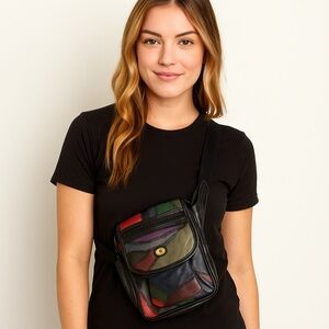 Vintage Taurus Collection Multi Colored Fanny Pack Leather Patchwork 80s 90s